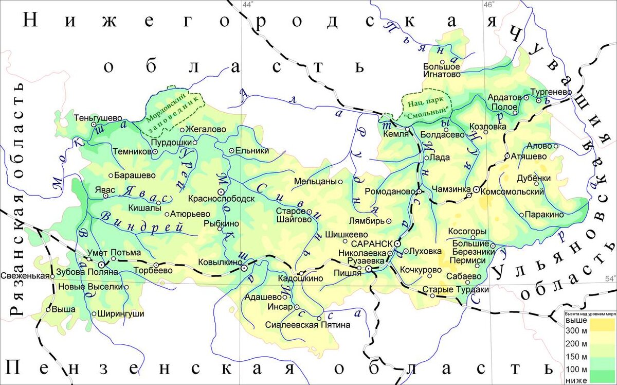 Карта республики мордовии