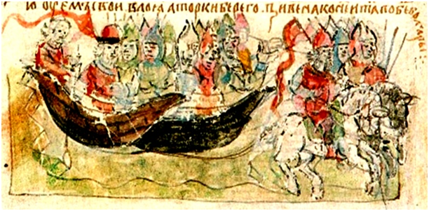 Болгарский поход князя Владимира  в 985 году (миниатюра Радзивиловской летописи).