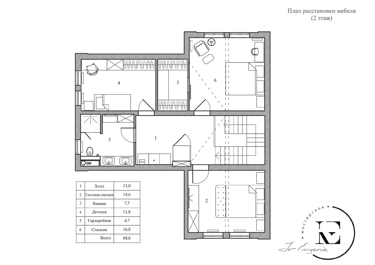 План расстановки мебели - 1 и 2 этаж