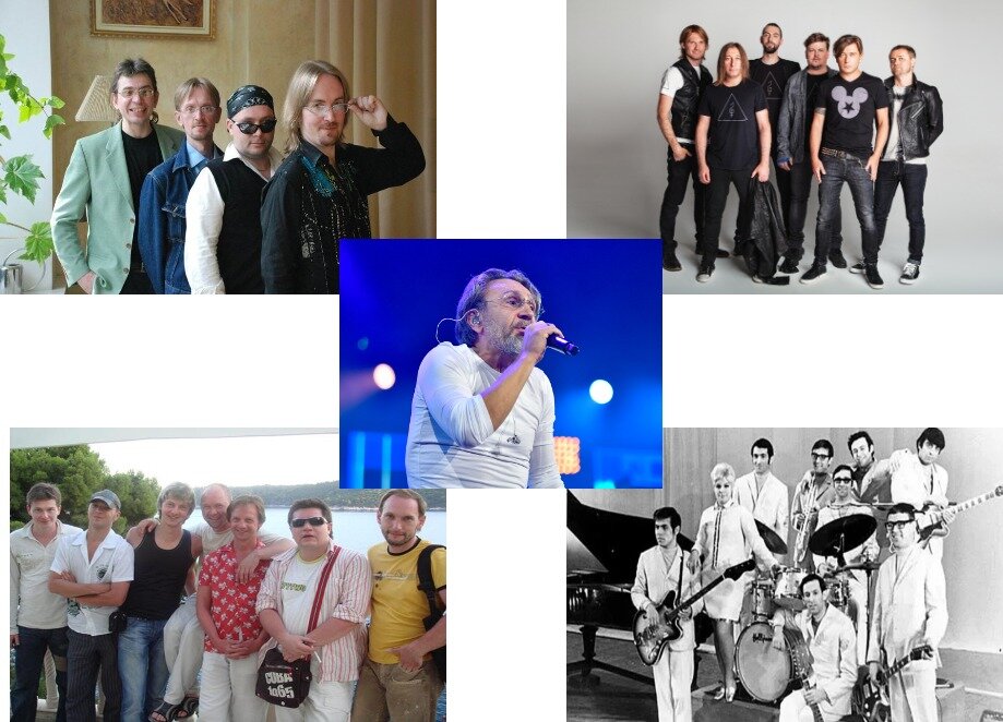 Группы Кафе, Би-2, Ленинград, Високосный Год, Поющие Гитары. Фото взяты на Яндекс.Фото