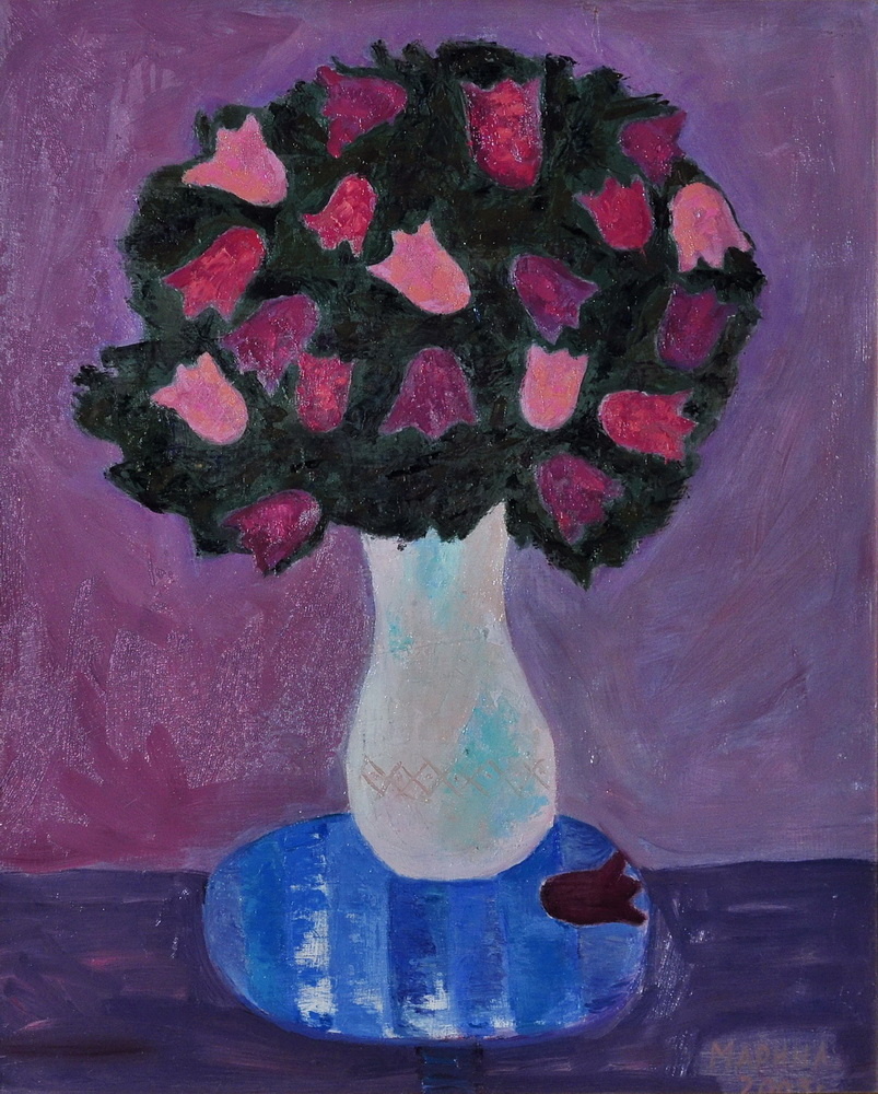 Фиолетовые подснежники, оргалит, масло, Попова Марина, г. Иркутск