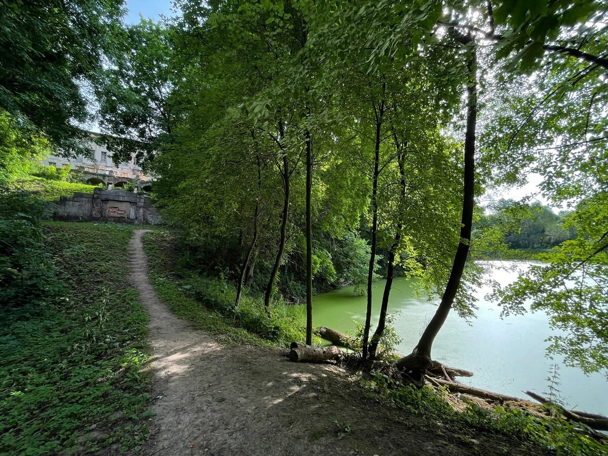 Усадьба Пущино-на-Оке и заросший пруд.