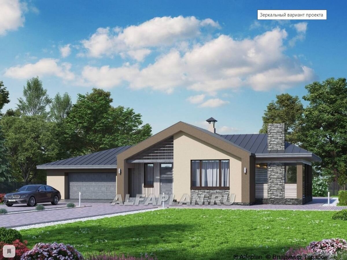 Проект одноэтажного дома в стиле барн по проекту "Аркада" 645Е, зеркальный вариант планировки дома