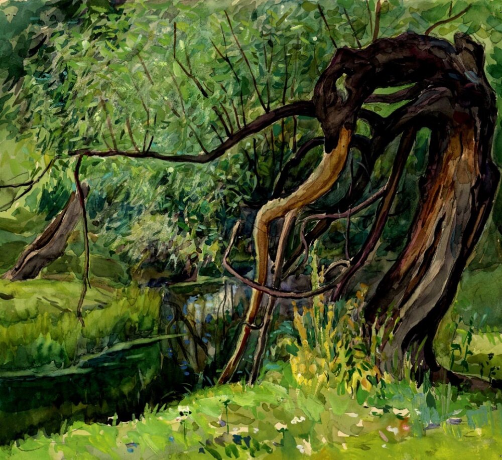 Ива над заглохшей рекой 5 класс. Ивовый лес живопись. Дерево Ива арт. Ива картины известных художников. Ива в живописи.