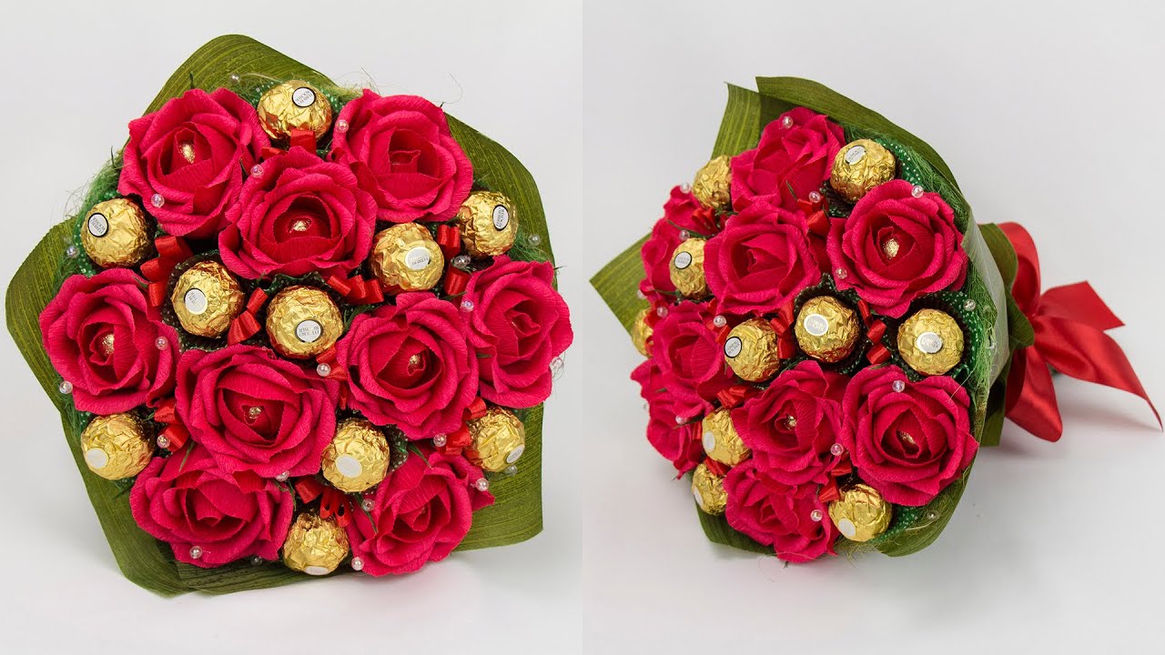 Конфеты - розы из гофрированной бумаги на 8-е марта, мастер - класс с фото, пошагово