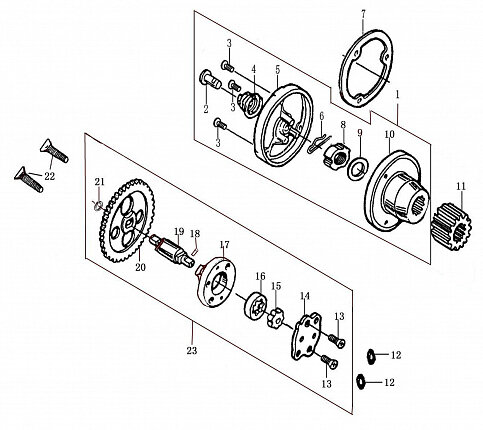 Общая схема масляного насоса и фильтра 166FMM