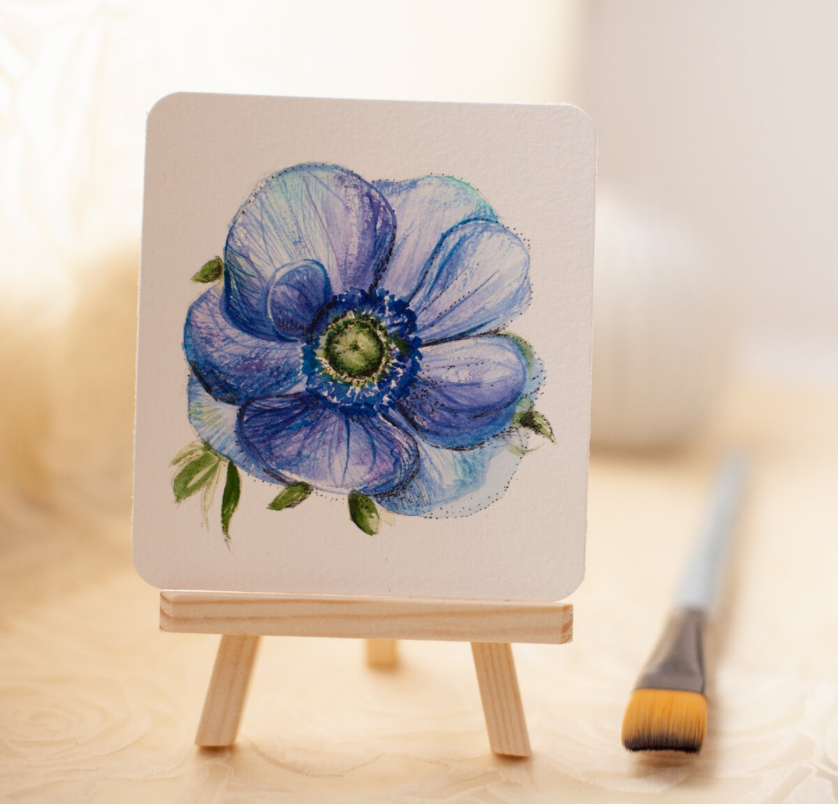 Анемон, акварель. Автор Александра Крупнова