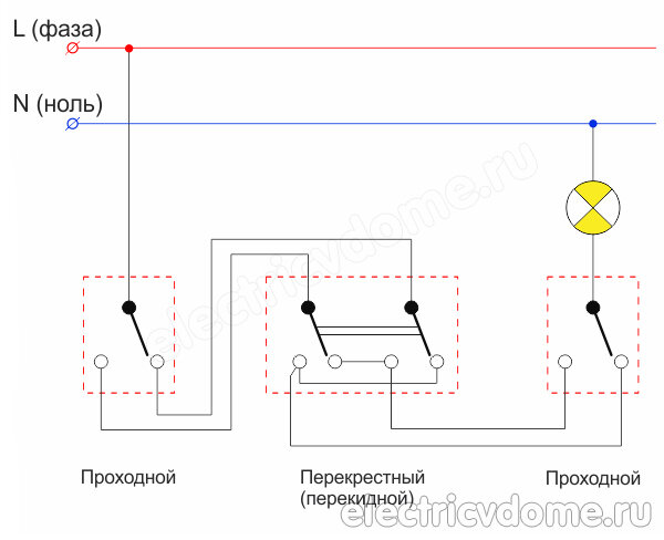 Как обозначается перекрестный выключатель на схеме