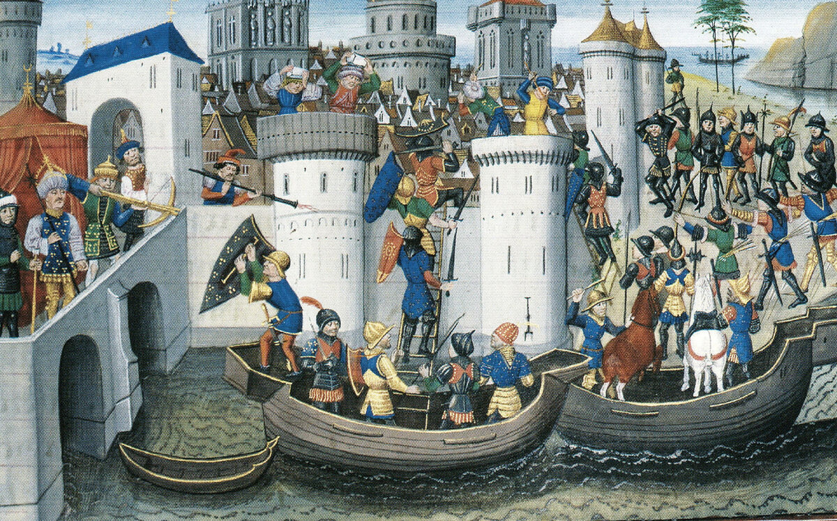 Захват крестоносцами Константинополя. Западноевропейская средневековая миниатюра.