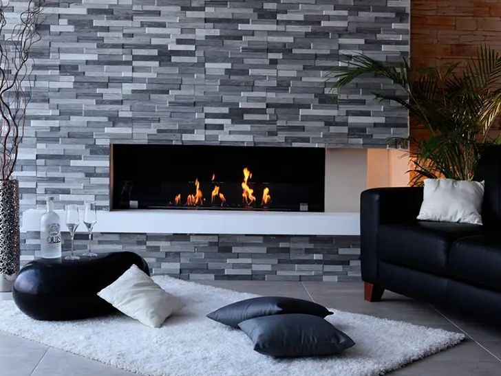 установка встраиваемого камина на биотопливе в стену, нишу