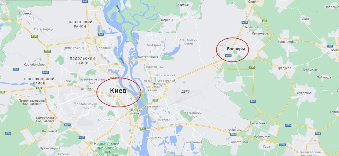    Город Бровары в Киевской области:Google Maps