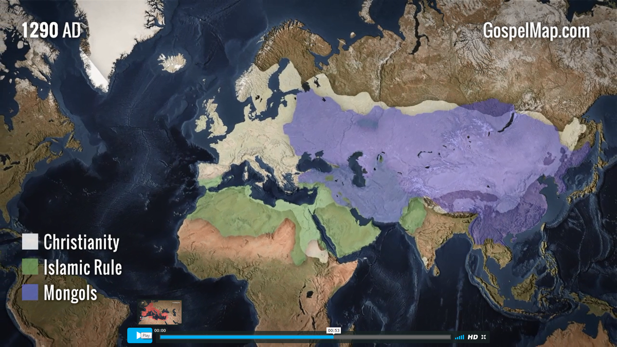 Ареал монгольского влияния в Евразии по данным проекта GospelMap.com