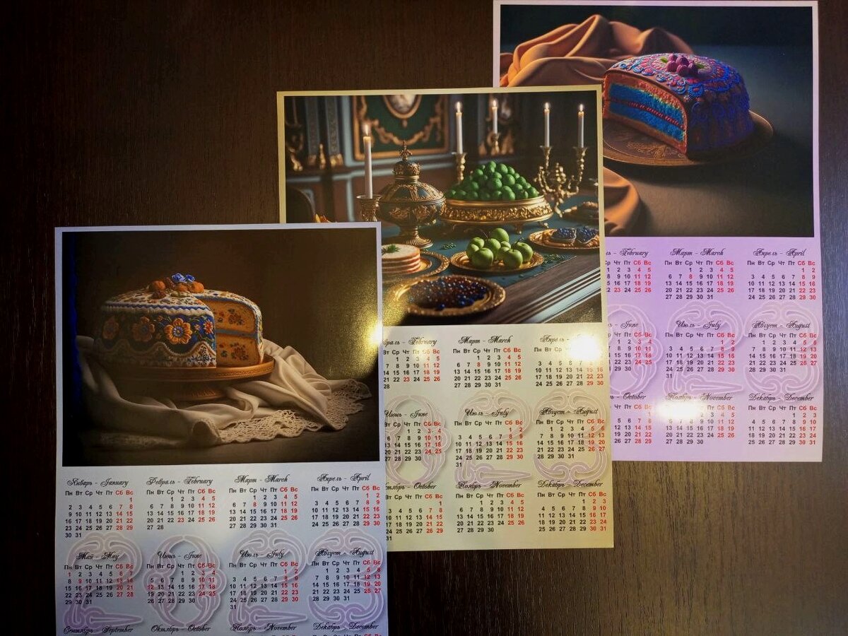 Авторские настенные календари. Стиль - вышивка на торте.
