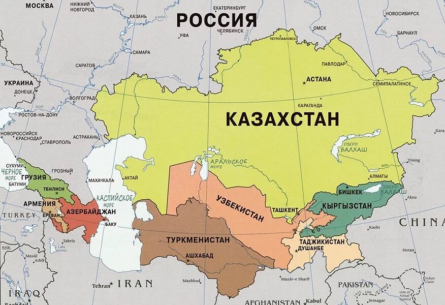 Карта областей россии и казахстана