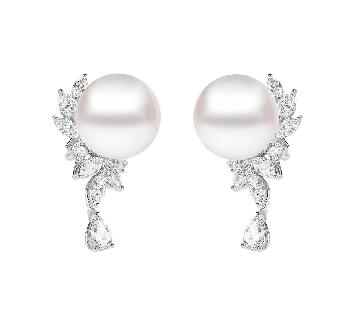 Серьги Mercury Classic из белого золота с бриллиантами и жемчугом