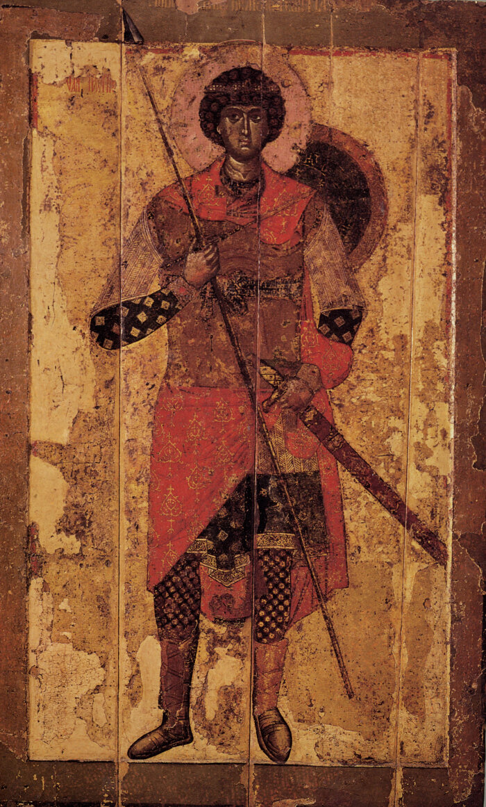 Св. вмч. Георгий Победоносец. 1130-1140-е гг. Из Георгиевского собора Юрьева монастыря в Новгороде. Государственная Третьяковская галерея, Москва