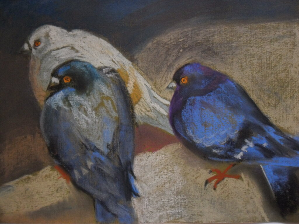 Константин Ляпин. Голуби, 2018 г. Бумага, пастель.