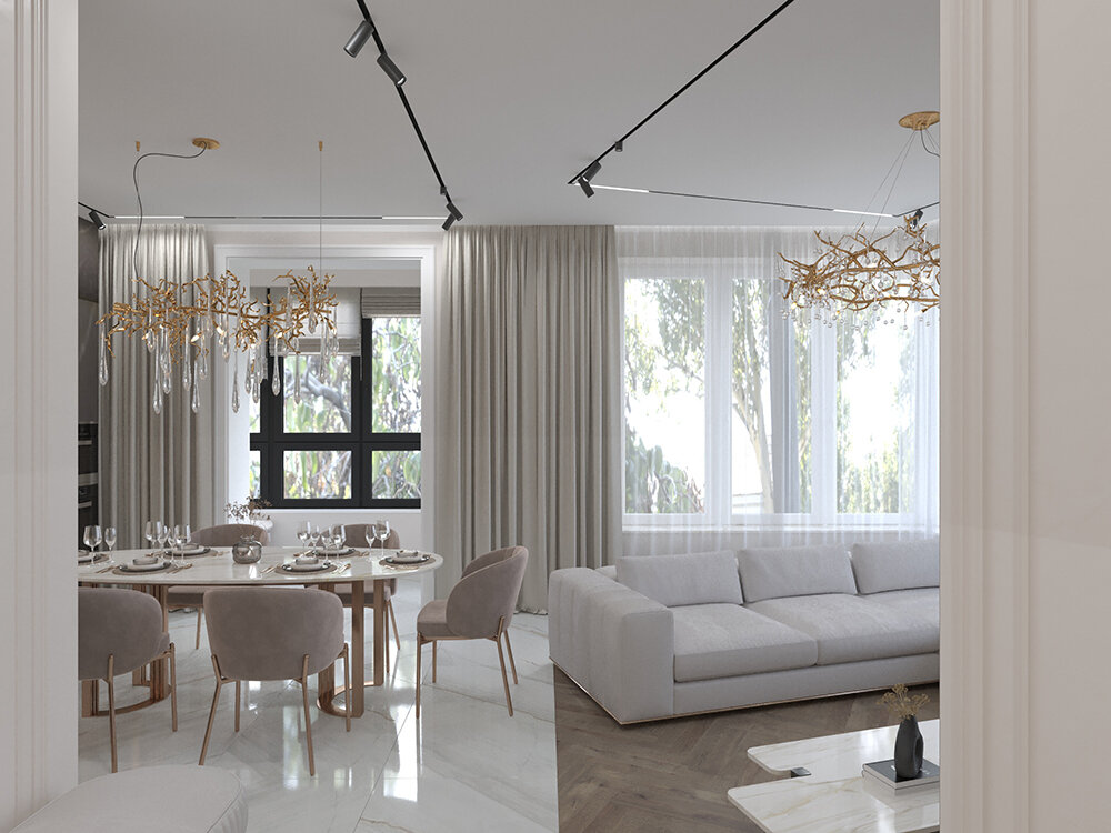 Дизайн интерьера 3х-комнатной квартиры 102,6 м2 для молодой семьи в стиле неоклассика.