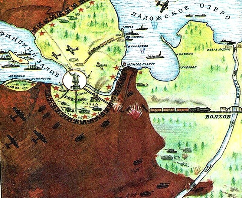 Советская карта блокады Ленинграда. Яндекс картинка.