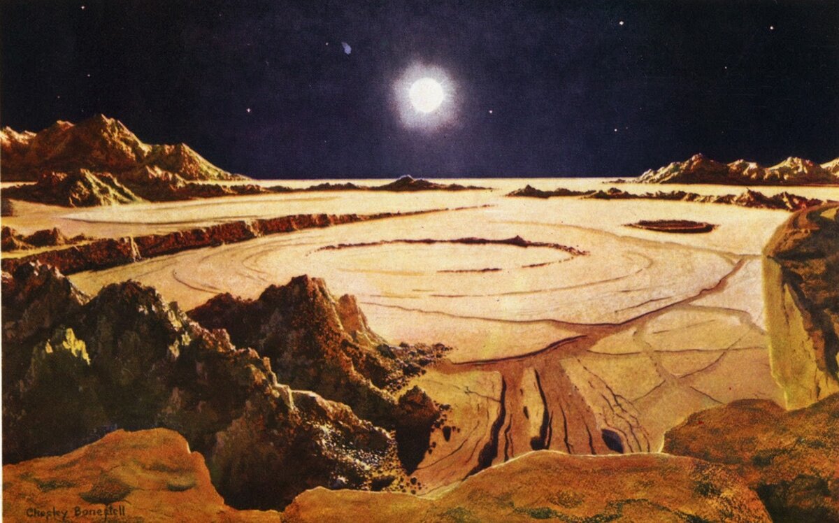 Пейзаж Меркурия в представлении Челси Боунстелла. Горы покорно смотрят на Солнце, и ни одной тени не удастся спрятаться за их спинами! 