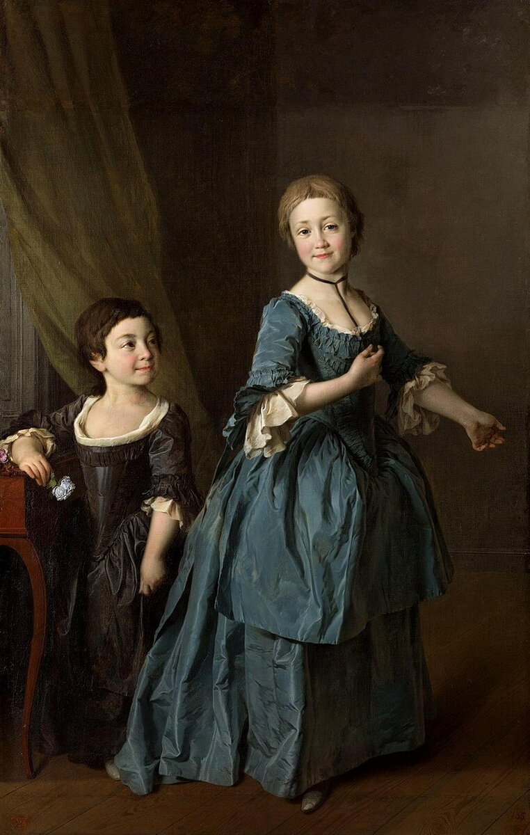 Портрет Феодосии Ржевской и Настасьи Давыдовой в форме учениц младшего и следующего за ним возрастов (1772 год)
