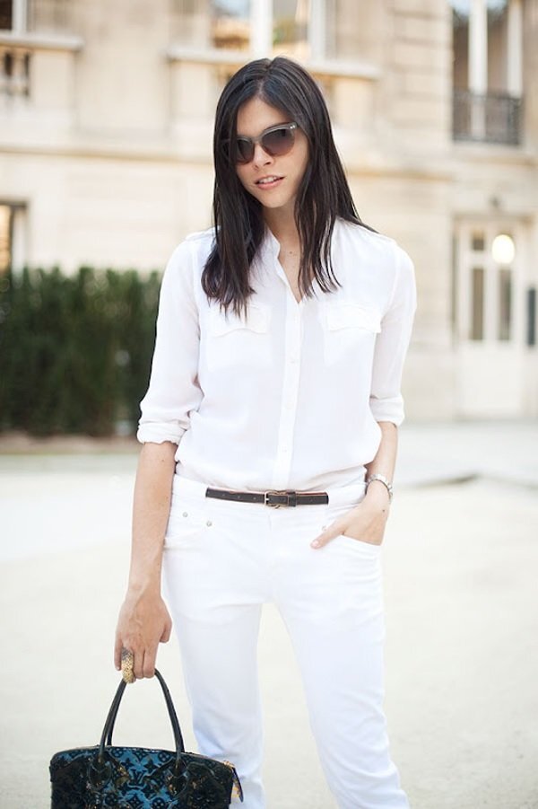 Белая широкая блузка с чем носить