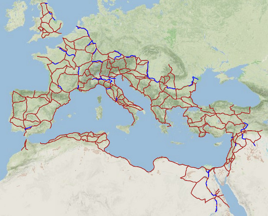 Дороги и реки, смоделированные в ORBIS. Источник: https://orbis.stanford.edu/#