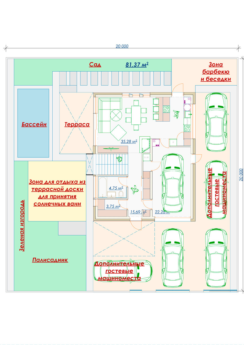 Планировка дома первого этажа на участке