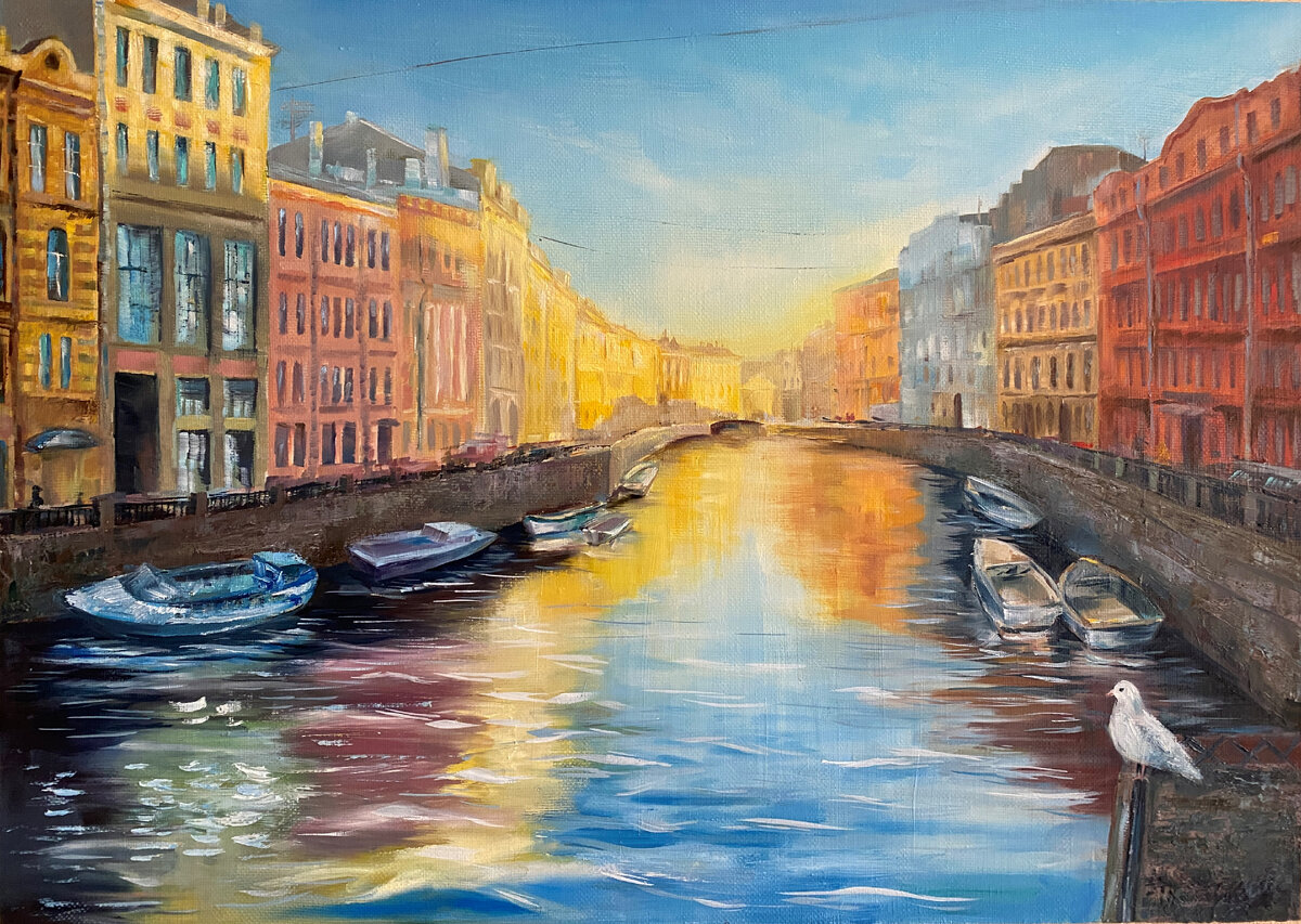 Людмила Горбунова «Рассвет над Мойкой», холст, масло,  50 * 70 см, 2022 