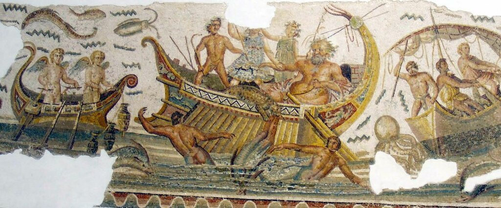 Дионис и тирренские пираты, мозаика, II в.