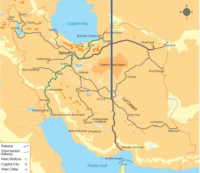 Карта железных дорог в иране