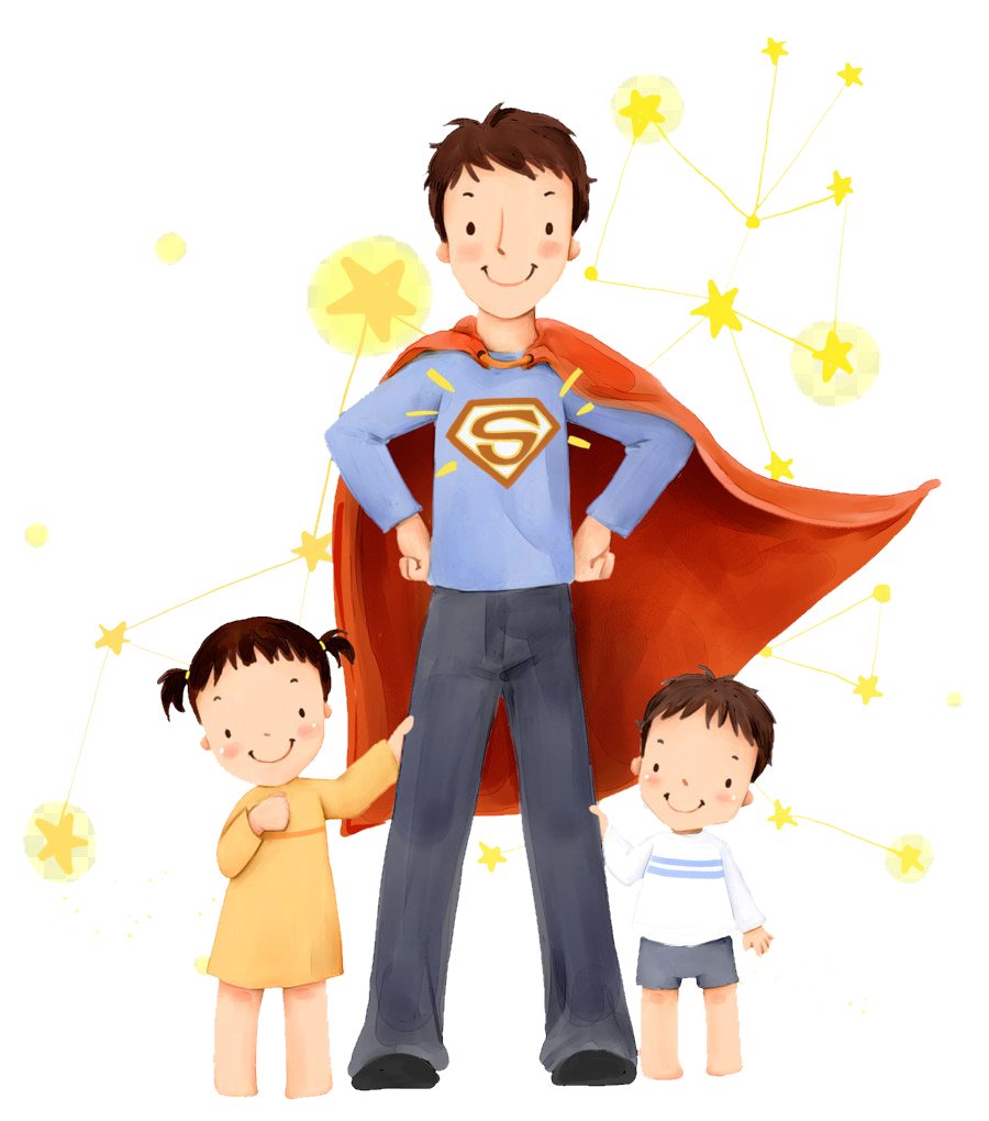 Папа-супергерой, дочка и сынок