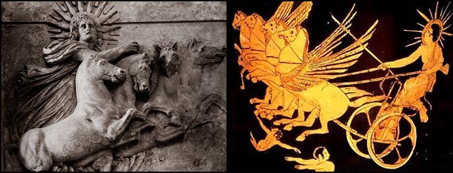 Гелиос на колеснице. Запряжены крылатые кони...