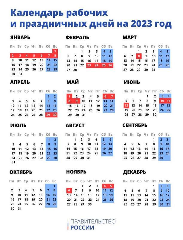 праздничные дни в 2023 календарь утвержденный правительством