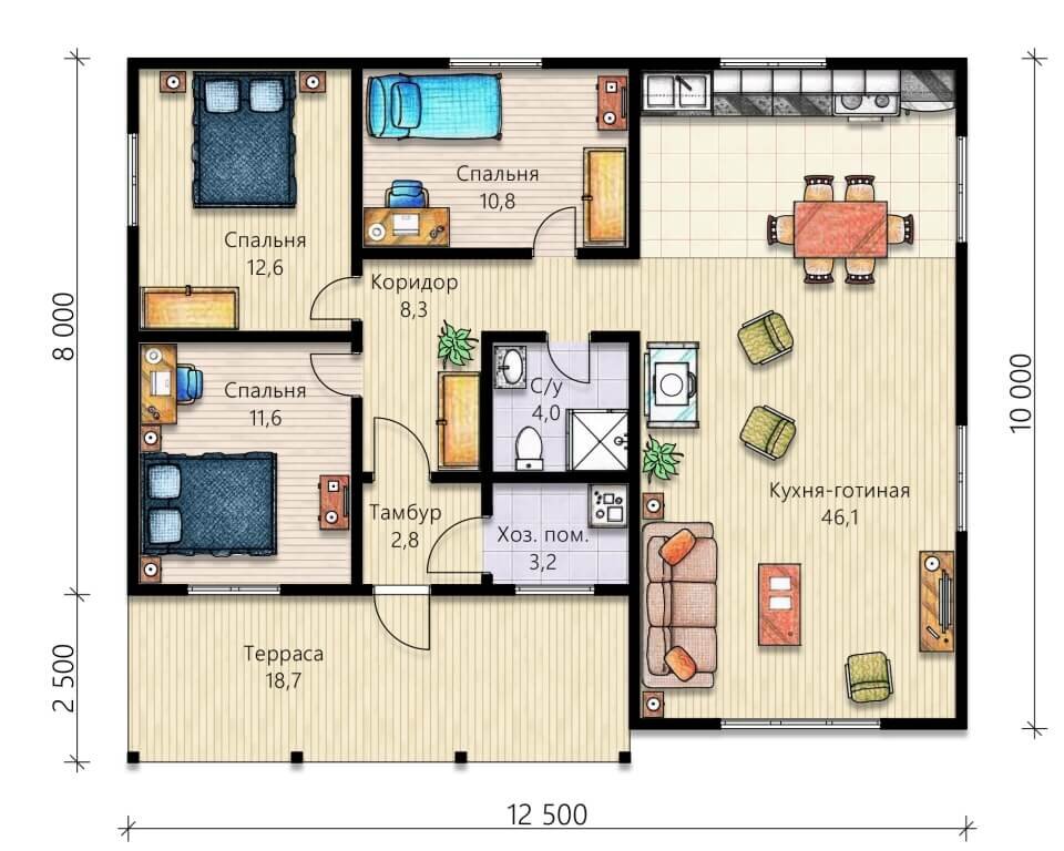 Планировка дома 105 м2