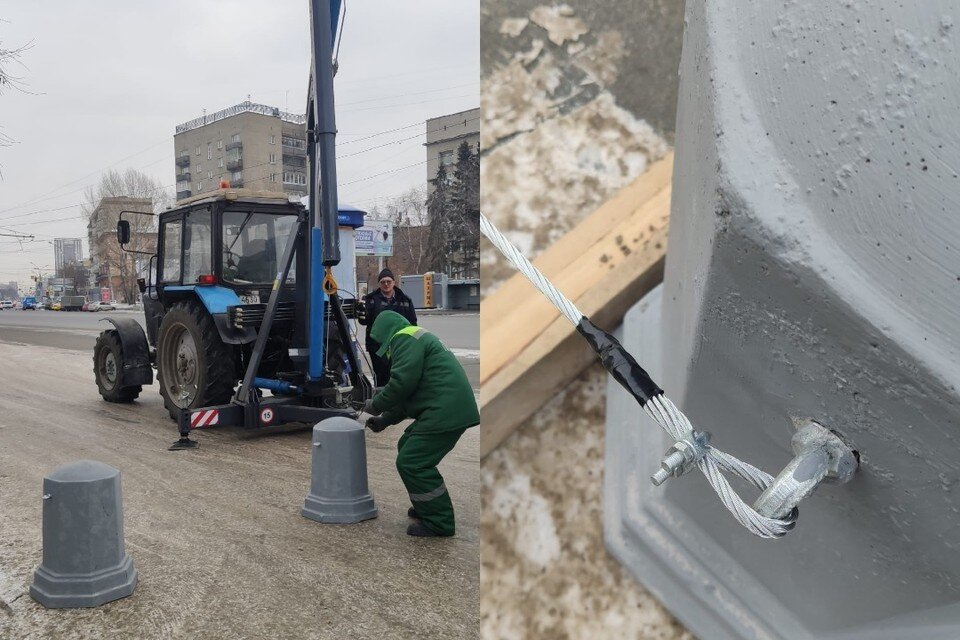     В Новосибирске устанавливают ограждения против парковки на Вокзальной магистрали. Фото: Зеленый Новосибирск.