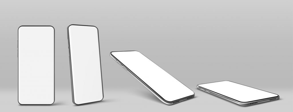    Smartphone with blank white screen. Vector realistic mockup of mobile phone with empty display front and angle view, template for UI UX design Александр Шереметьев