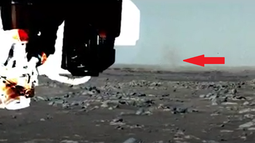    На этом кадре показан первый «пылевой дьявол», который увидел Perseverance. Он небольшой. Фото: NASA