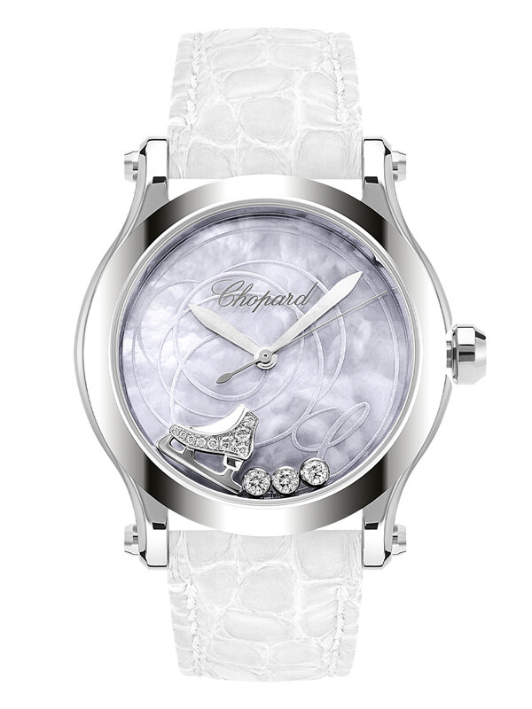 Часы Chopard Happy Sport Tatiana Navka Edition в 36 мм стальном корпусе с 3 плавающими бриллиантами и золотым коньком