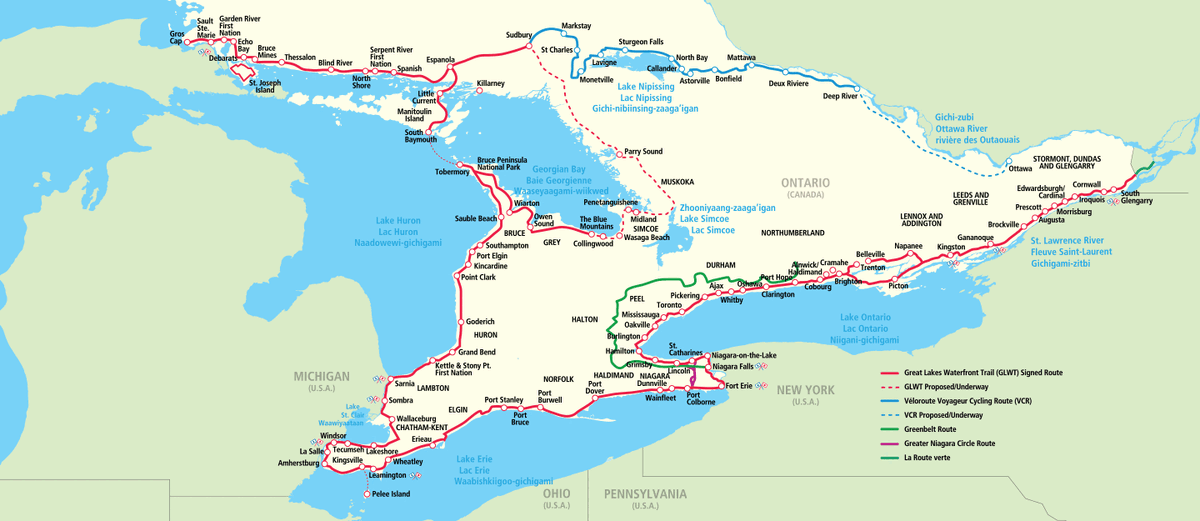 Карта Great Lakes Waterfront Trail