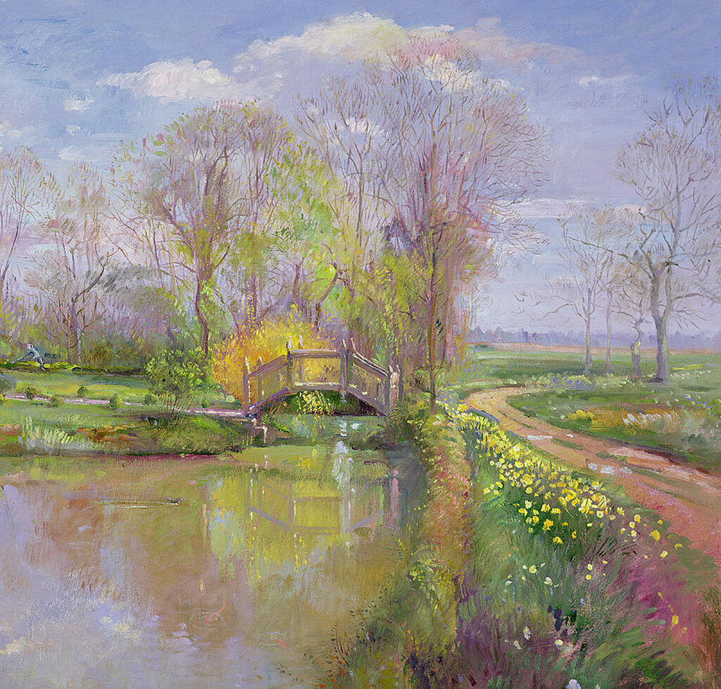 Тимоти Истон. Весенний пейзаж с мостиком. (Timothy Easton "Spring Bridge"). 