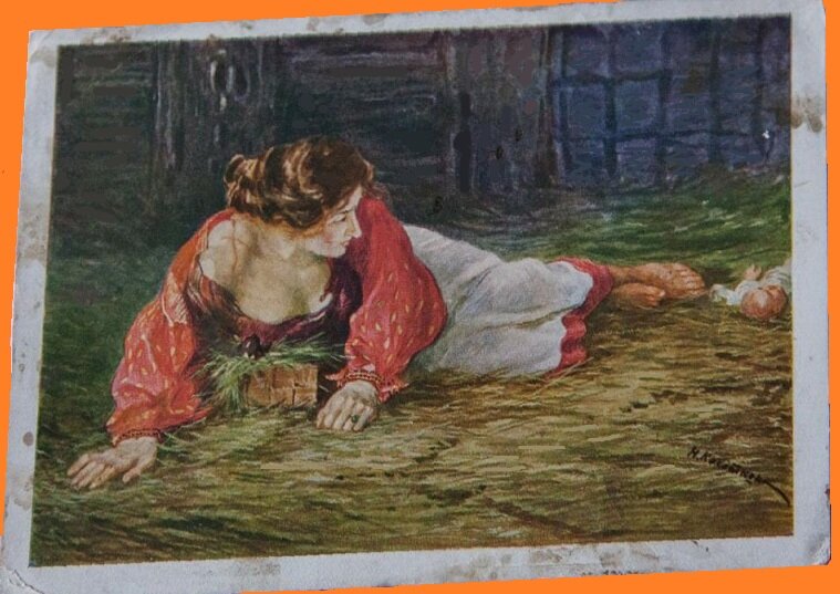 Крепостная актриса в опале, кормящая грудью барского щенка. Н.А.Касаткин, 1910 г.