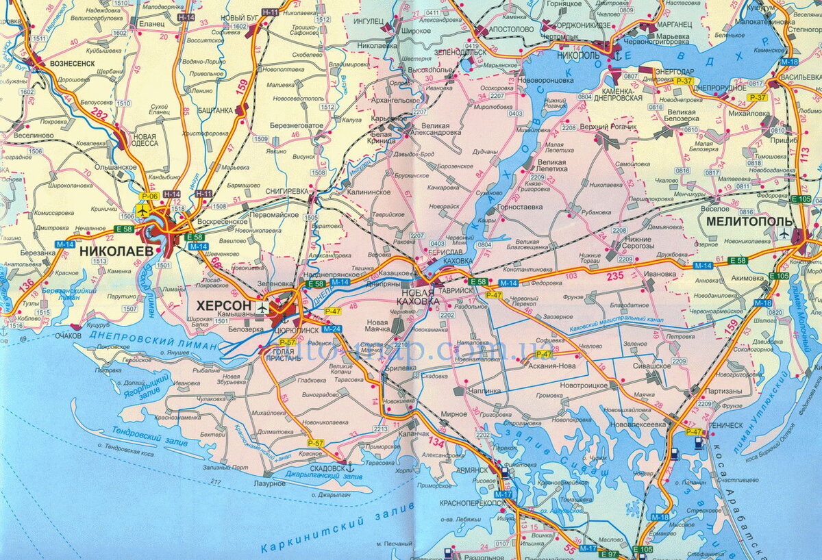 Херсонская область карта подробная с городами и поселками