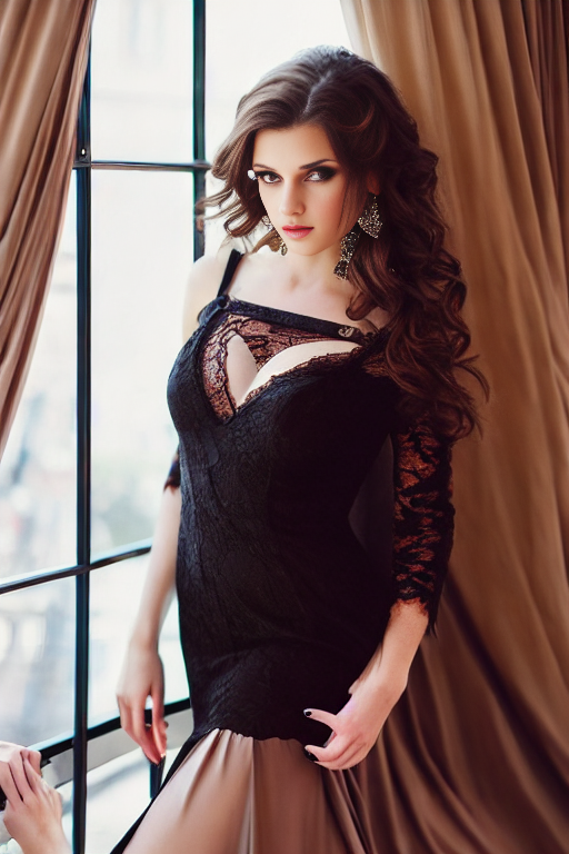 Пример искореженных и лишних конечностей, плюс поплыл глаз, штора вшилась в платье)))