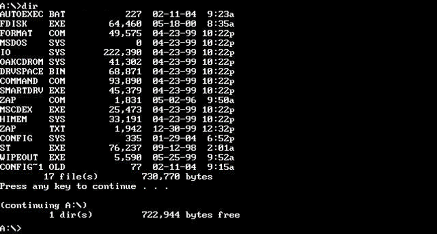 Текстовый интерфейс режима MS DOS
