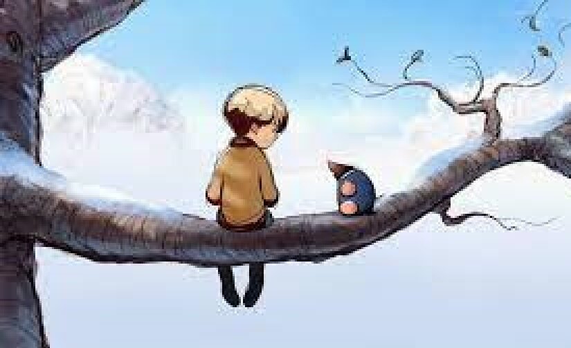 кадр из мультфильма "Мальчик, крот, лис и лошадь"