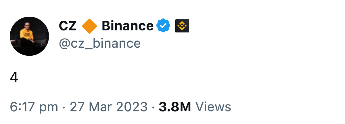    Твит руководителя Binance Чанпена Чжао с призывом игнорировать нападки на криптобиржу