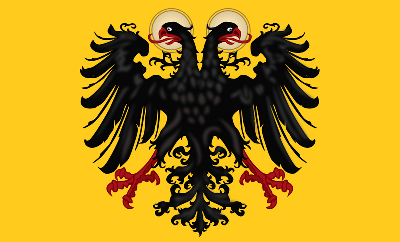 Флаг Священной Римской Империи (962-1806 г., с 1512 г -Священная Римская Империя Германской нации) . Нимбы на головами орлов были бы очень милыми, если бы не подразумевали богоизбранность имперской нации. Из открытых источников