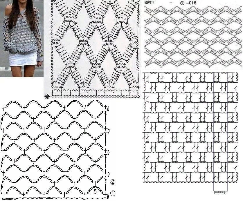 Схема вязания кофты сетки спицами