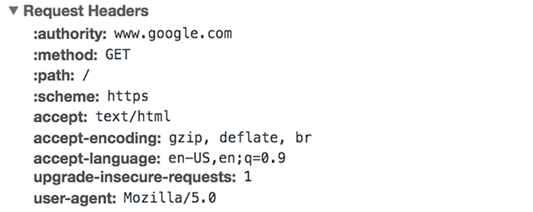 Пример заголовков HTTP-запроса на вкладке “сеть” в Google Chrome